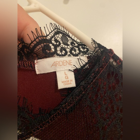 Maroon Dress w. Black Lace Neckline - Picture 6 of 9